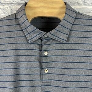 Peter Millar Summer Comfort Men Gray Blue Striped Golf Short Sleeve Shirt Sz 2XL